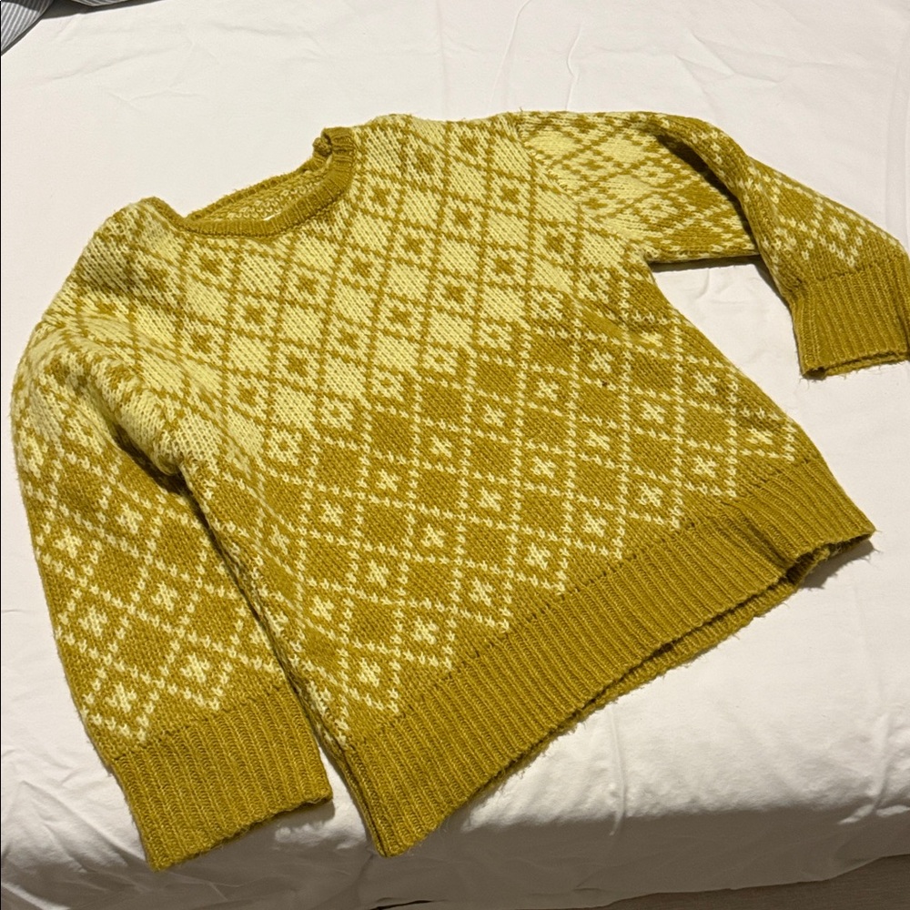 Maeve Yellow and Cream Geometric Knit Sweater